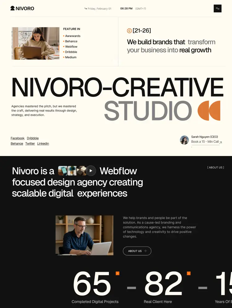 Nivoro by Anova Flow - Portfolio, Agency design asset by webflow