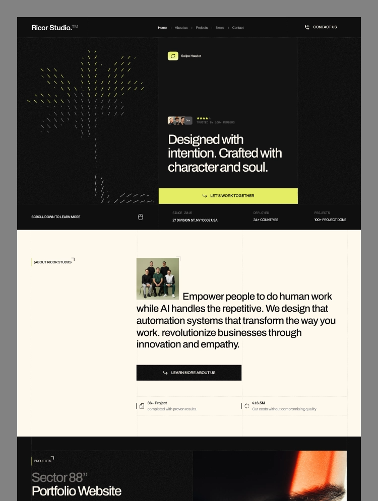 Ricor studio by Onixtheme - Portfolio, Agency design asset by webflow