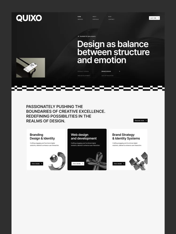 Quixoz by Aqlova - Portfolio, Agency design asset by webflow