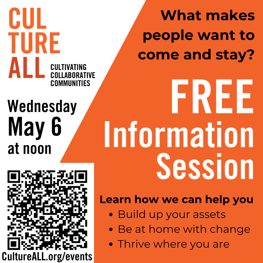 Wednesday May 6 at Noon. Free Information session. Build up your assets, be at home with change, thrive where you are