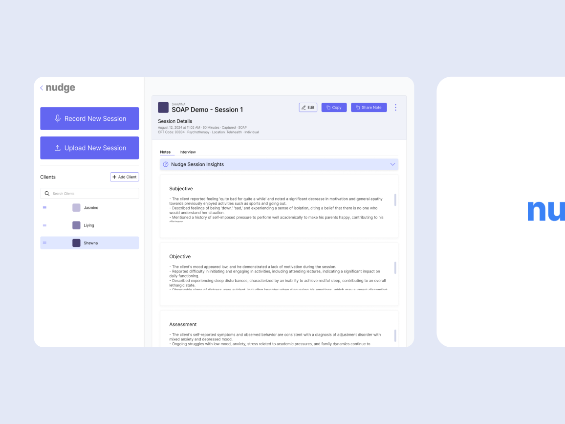 Part of the Nudge AI note page redesign 