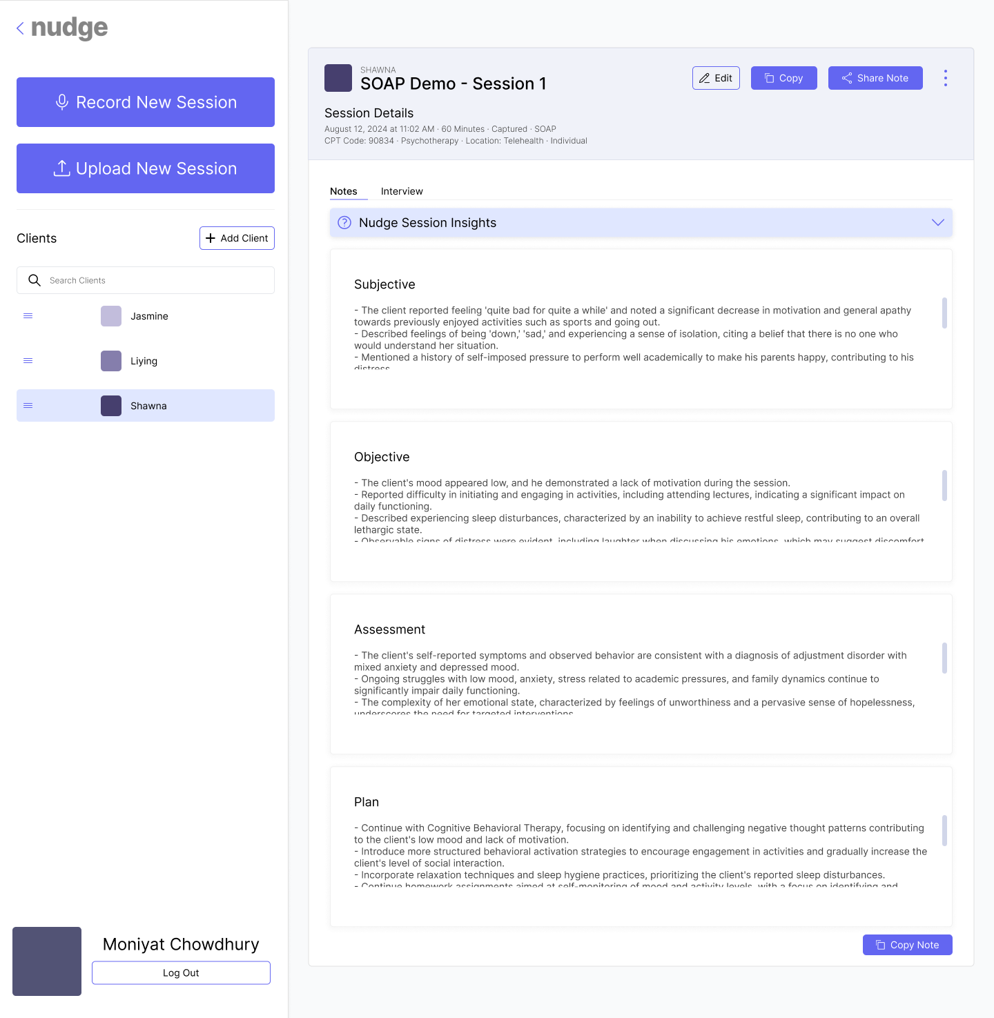 The redesign of Nudge AI's note-taking webpage