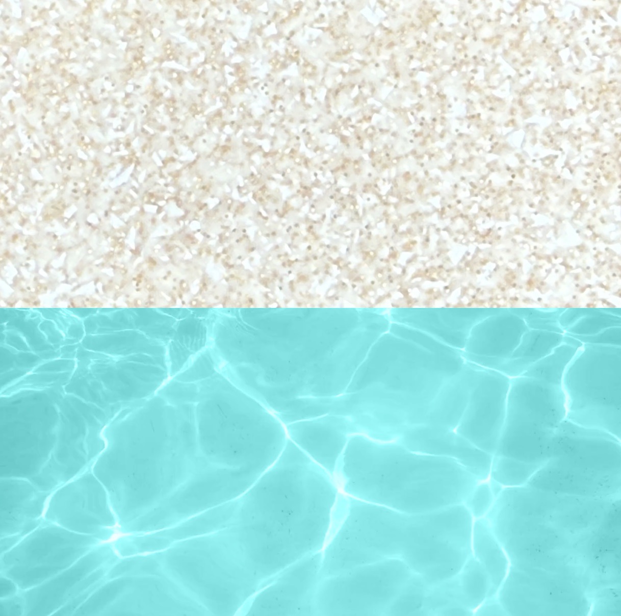 Champagne Pearl kleurstaal: parelmoer 3D structuur zwembadbekleding boven zwembadwater