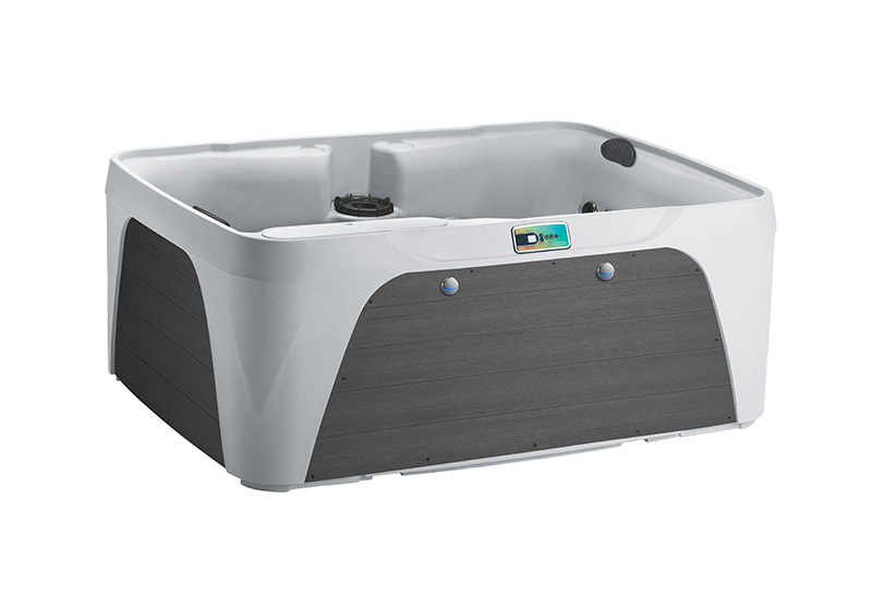 Fantasy spa hottub met moderne grijze en houtachtige designelementen