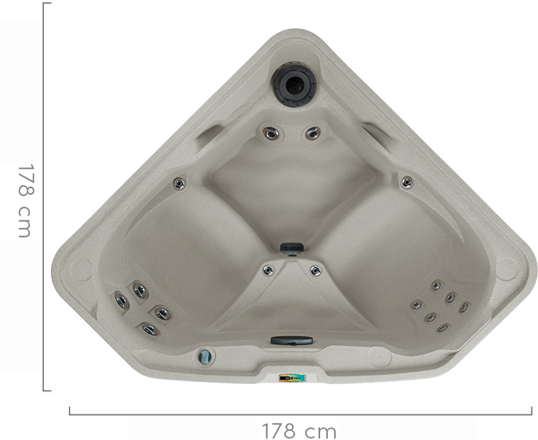 Fantasy spa-hoekjacuzzi met bruisende waterstralen en geïntegreerde verlichting