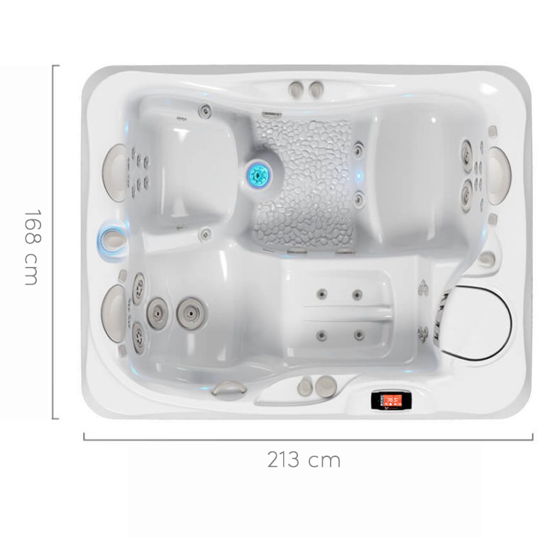 Caldera spa met verschillende waterstralen en ergonomische zitplaatsen