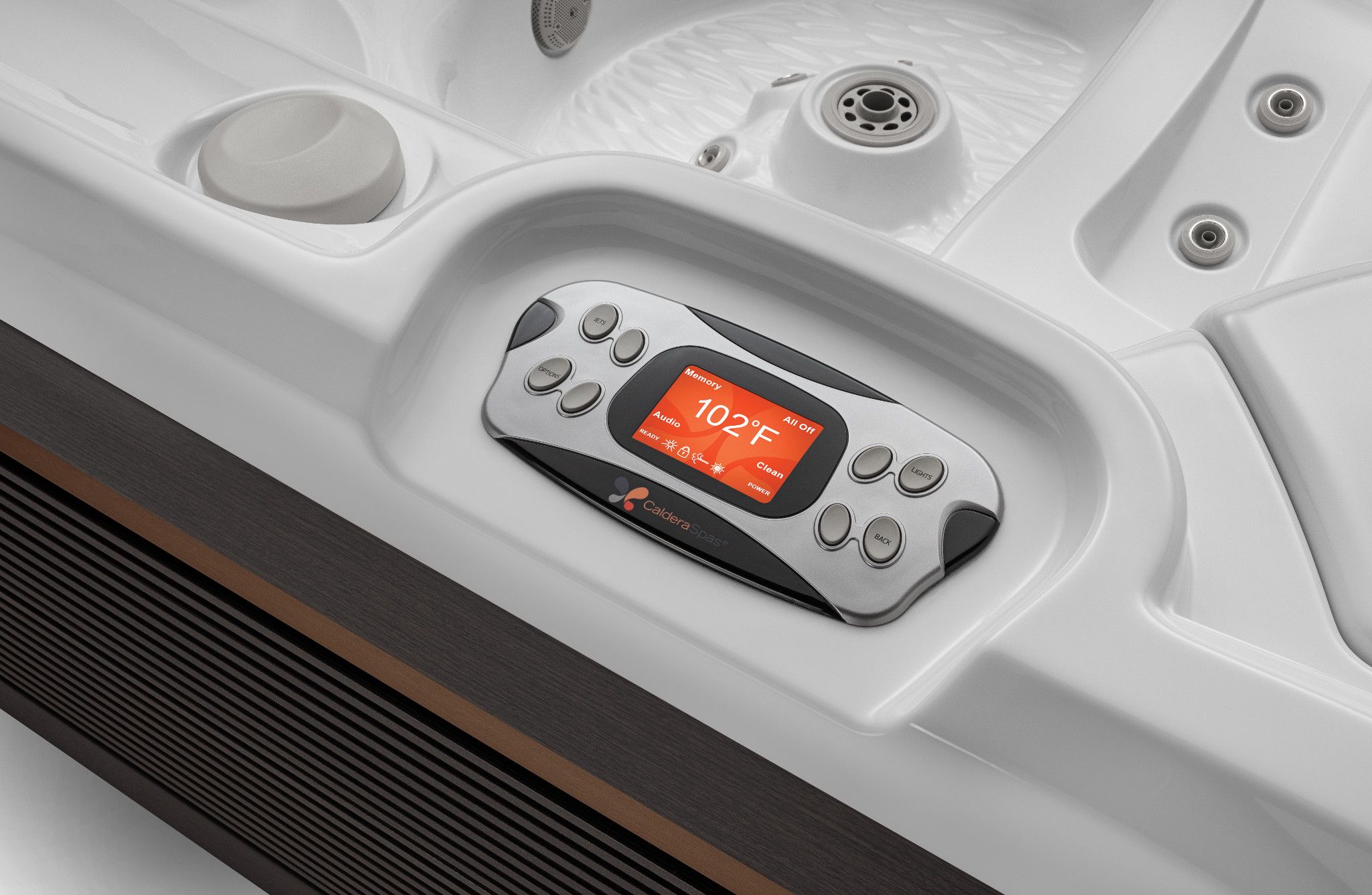Caldera spa-bedieningspaneel met rode display op 102 graden Fahrenheit