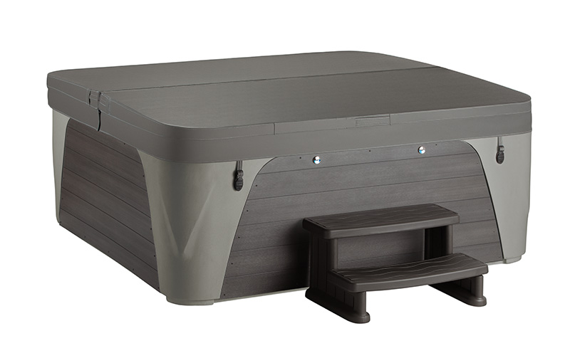 Fantasy spa-jacuzzi met moderne grijze behuizing en instaptrede