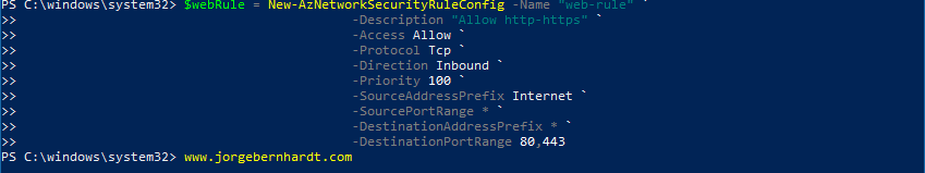 New-AzNetworkSecurityRuleConfig