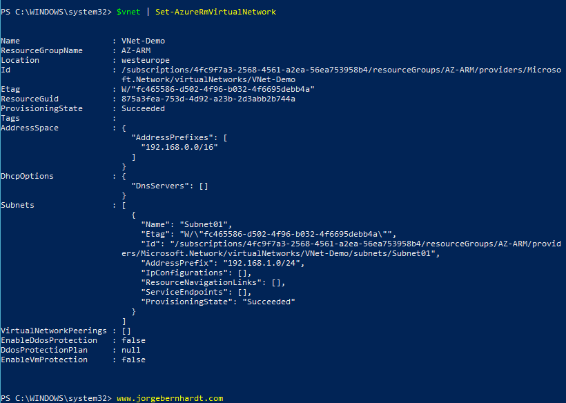 set-azurermvirtualnetwork