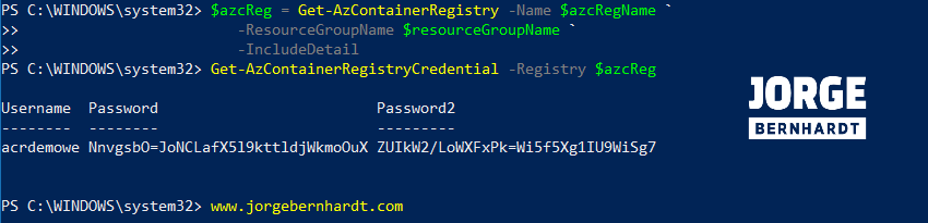 Get-AzContainerRegistryCredential