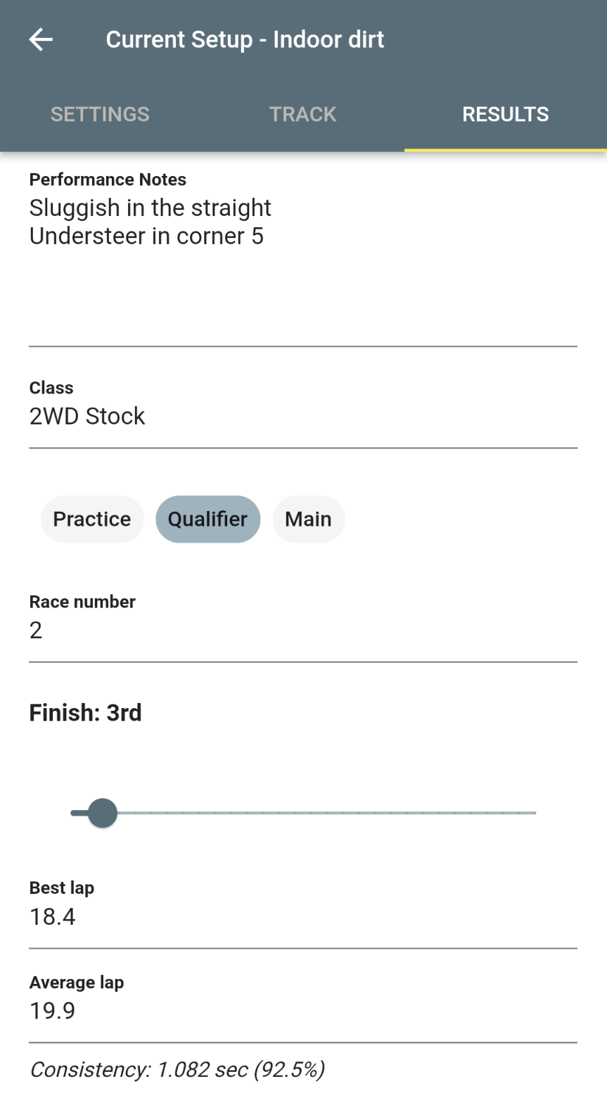 Screenshot of Results Tab