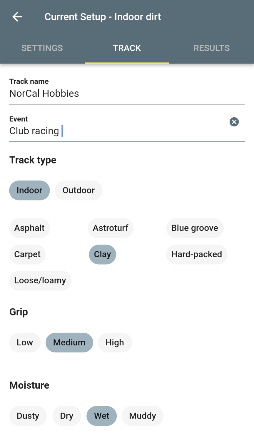 Screenshot of Track Tab