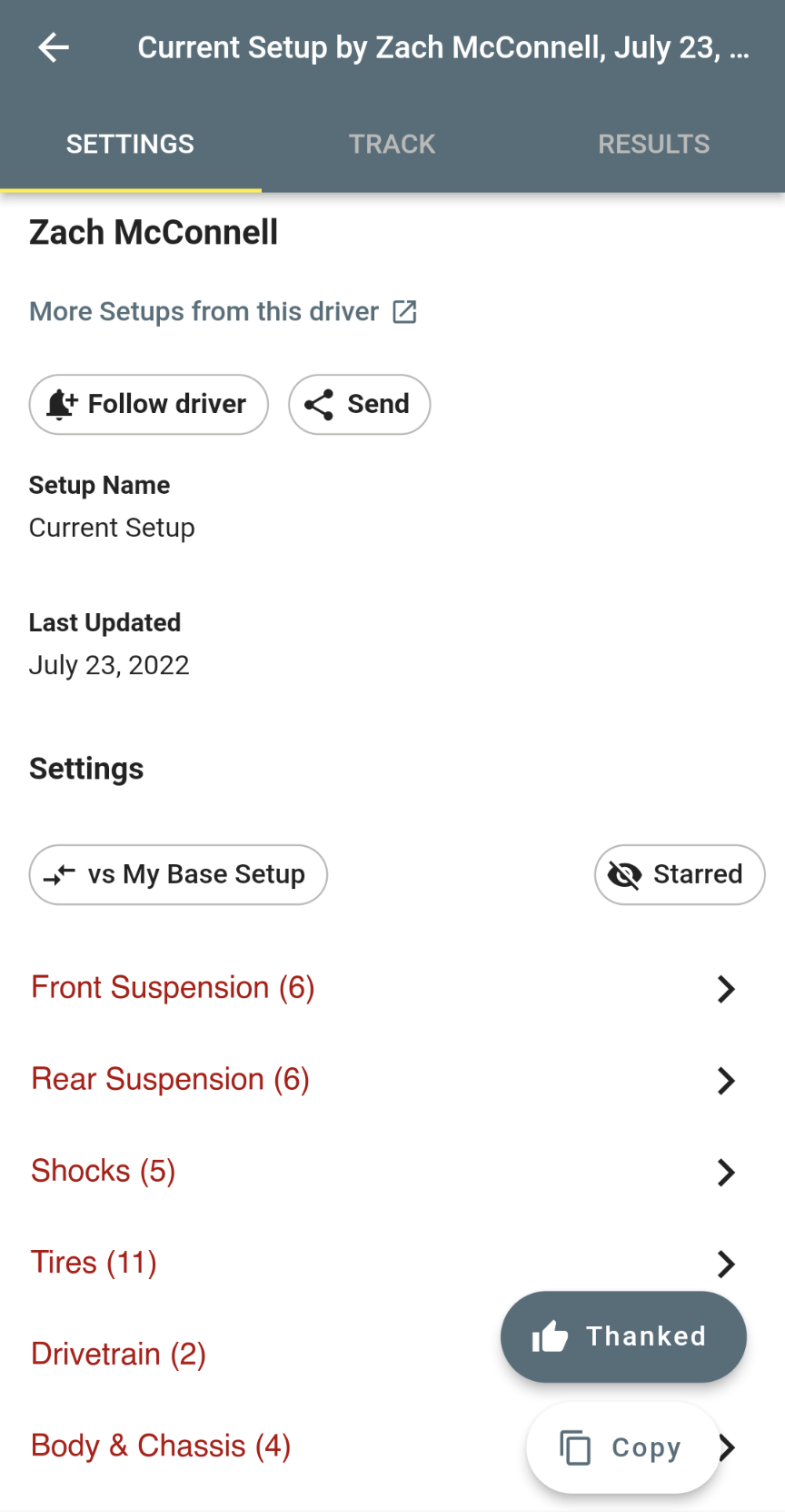 Screenshot of Shared Setup screen