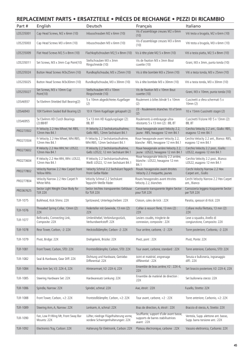 TLR 22X DC Parts List