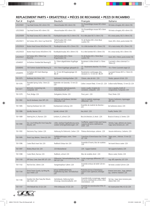 TLR 22X-T Parts List