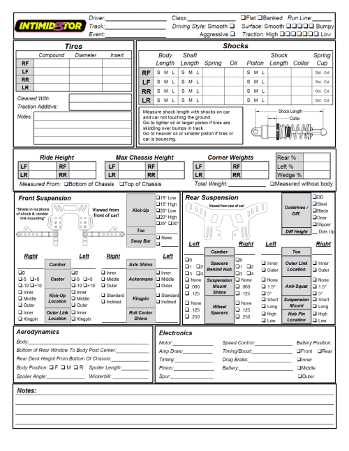 Custom Works Intimidator 8 Direct Drive Setup Sheet Blank