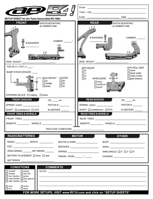 Team Associated B4 Setup Sheet Blank