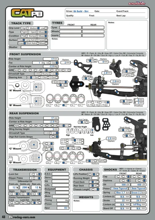 Schumacher CAT PB Setup Sheet Dirt