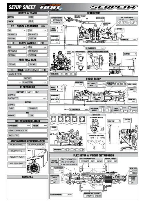 Serpent Viper 990E Evo Setup Sheet Blank