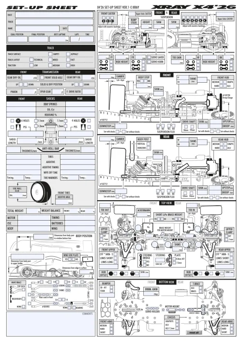 XRAY X4 26 Setup Sheet Editable
