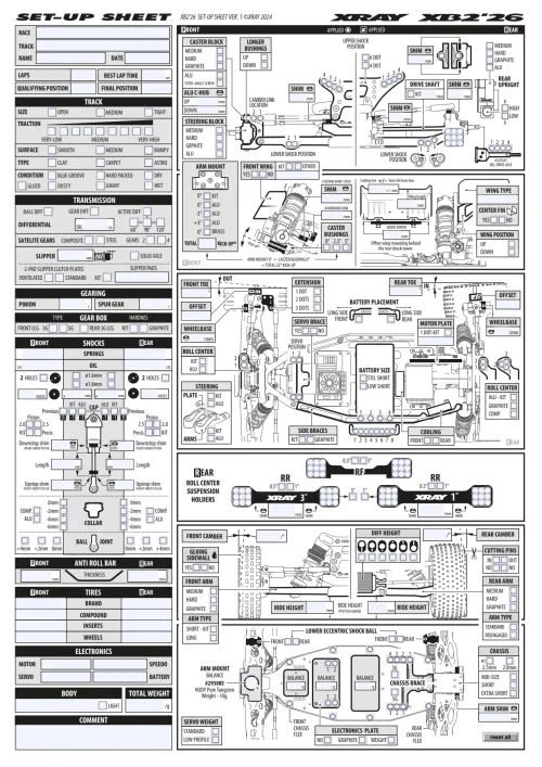 XRAY XB2 26 Setup Sheet Editable