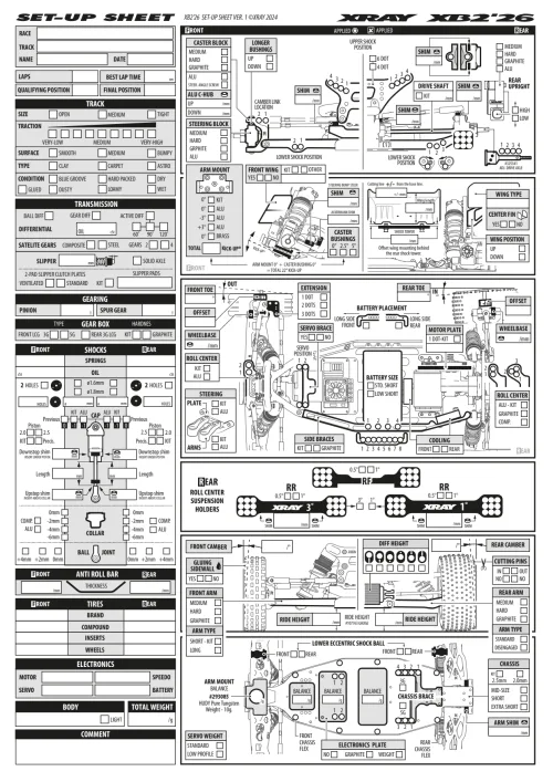 XRAY XB2 26 Setup Sheet Blank
