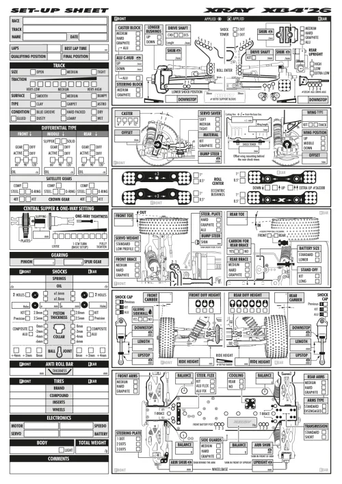 XRAY XB4 26 Setup Sheet Blank