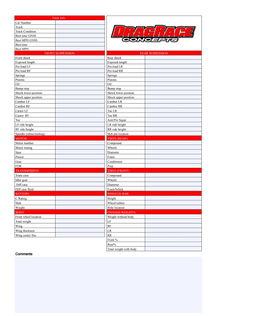 DragRace Concepts Maverick 24 Setup Sheet Blank