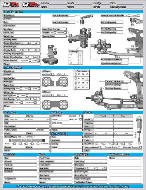 Team Associated RC10 B7.1-7.1D Setup Sheet Blank