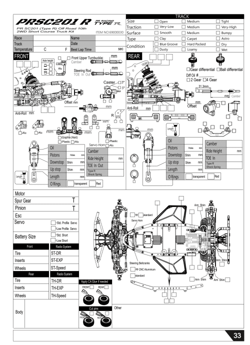 PR Racing SC201 R Setup Sheet Blank
