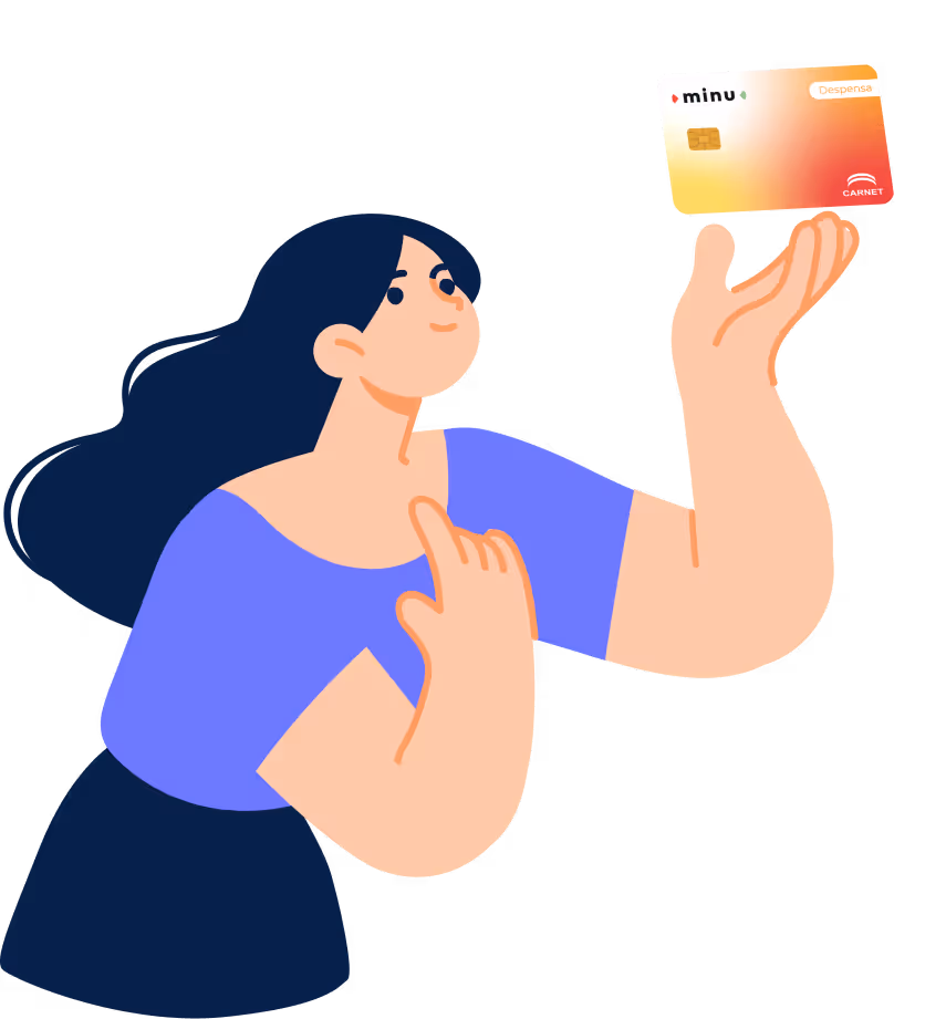Ilustracion mujer sosteniendo tarjeta Minu