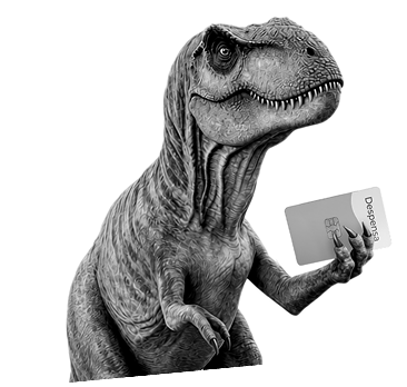 Dinosaurio con tarjeta minu