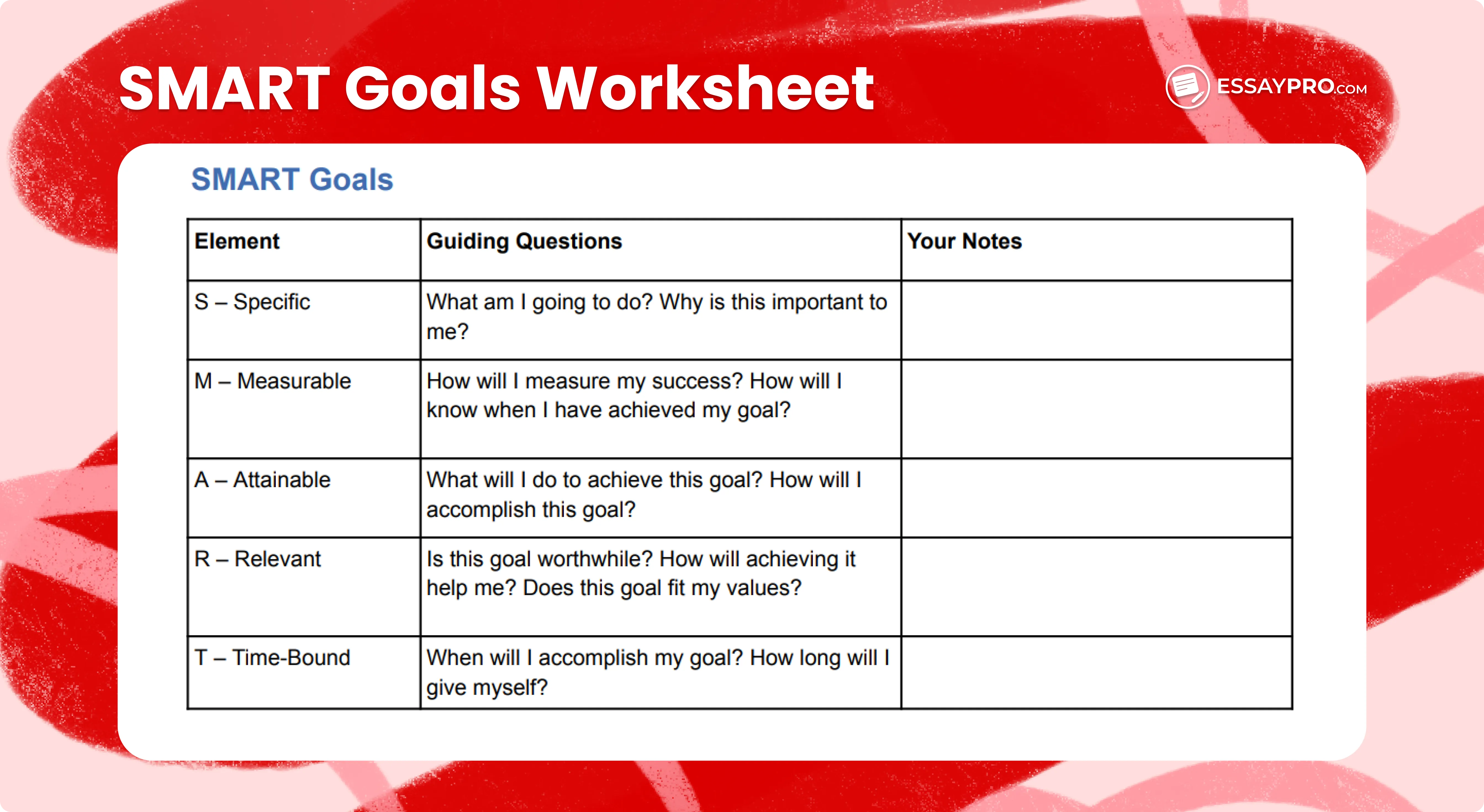 SMART Goals Worksheet
