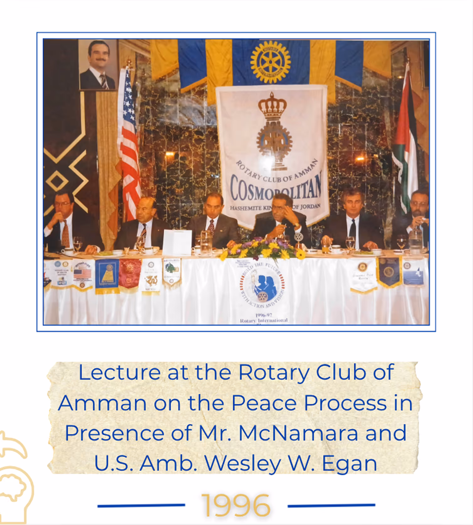 Lecture at the Rotary Club of Amman on the Peace Process in Presence of Mr. McNamara and U.S. Amb. Wesley W. Egan