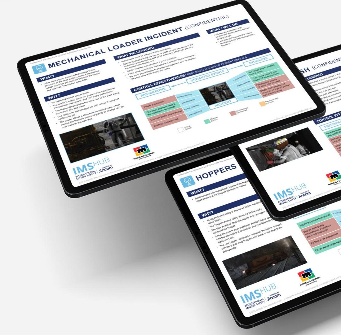 Example incident learning summaries, including Mechanical Loader Incident and Hoppers