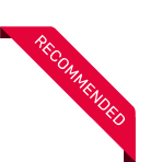 Red ribbon in the top left corner with the word Recommended in white text.