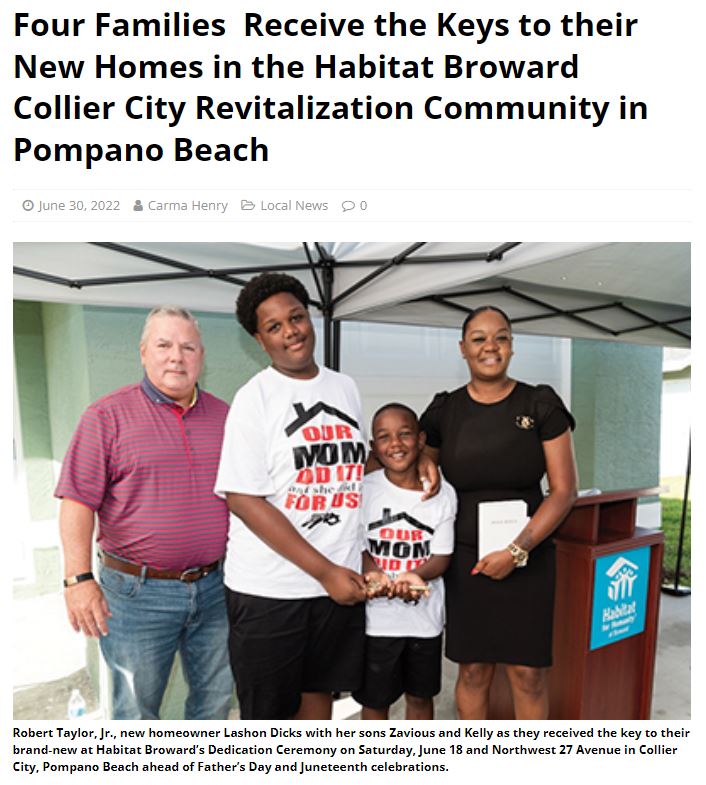 Read the Westside Gazette article on the Collier City home dedication