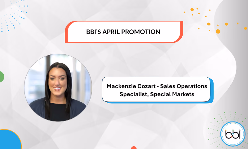 BBI's April promotion: Mackenzie Cozart, Sales Operations Specialist, Special Markets, with her headshot