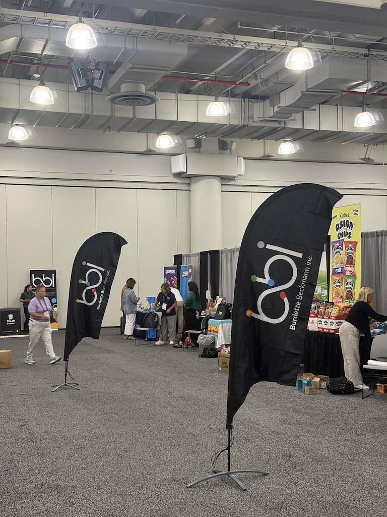 BBI feather banner flags at the trade show