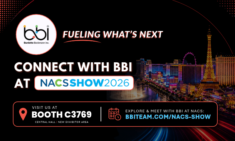 BBI promotional graphic for the 2026 NACS Show in Las Vegas, booth 3769