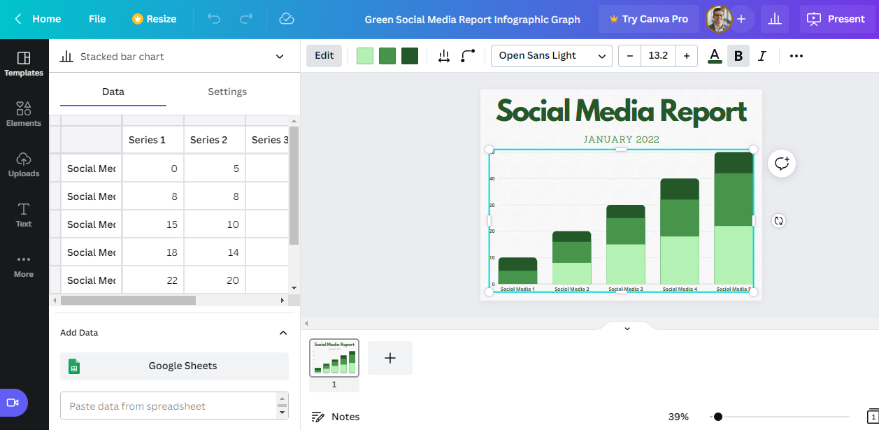 using canva to make a chart for a pitch deck