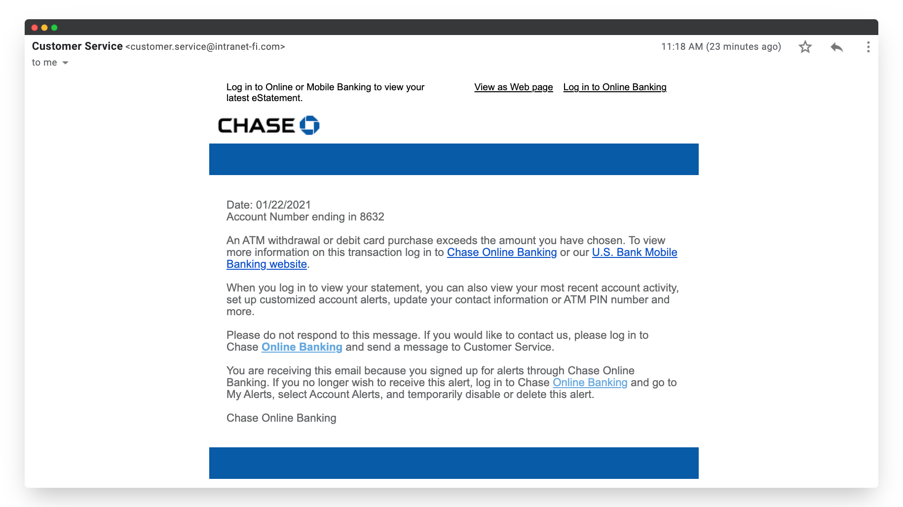 Chase Phishing Email Example Hook Security