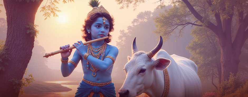 Krishna en compagnie de Gao Mata