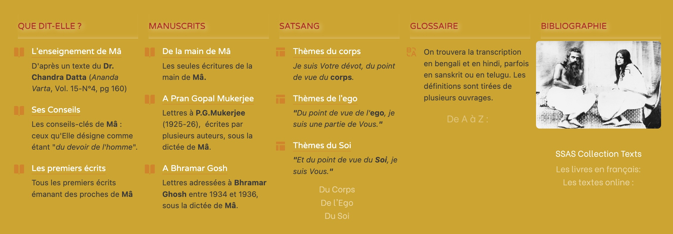 copie d'écran du menu principal du site