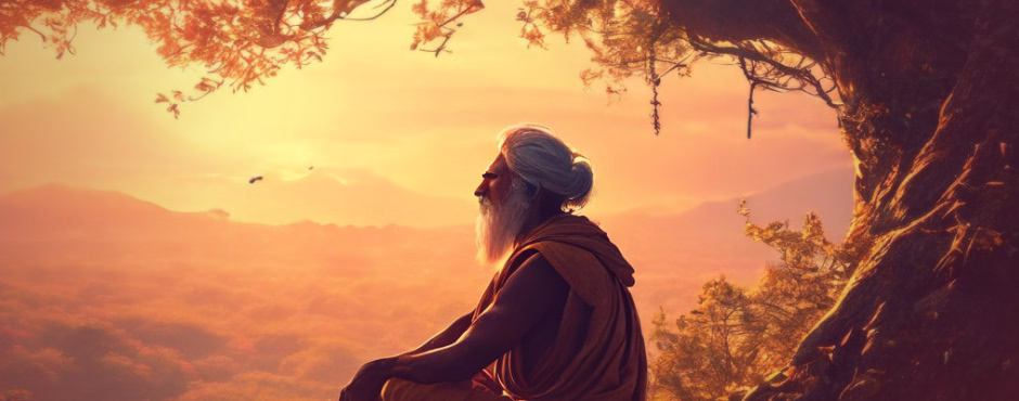 guru devant un paysage illuminé
