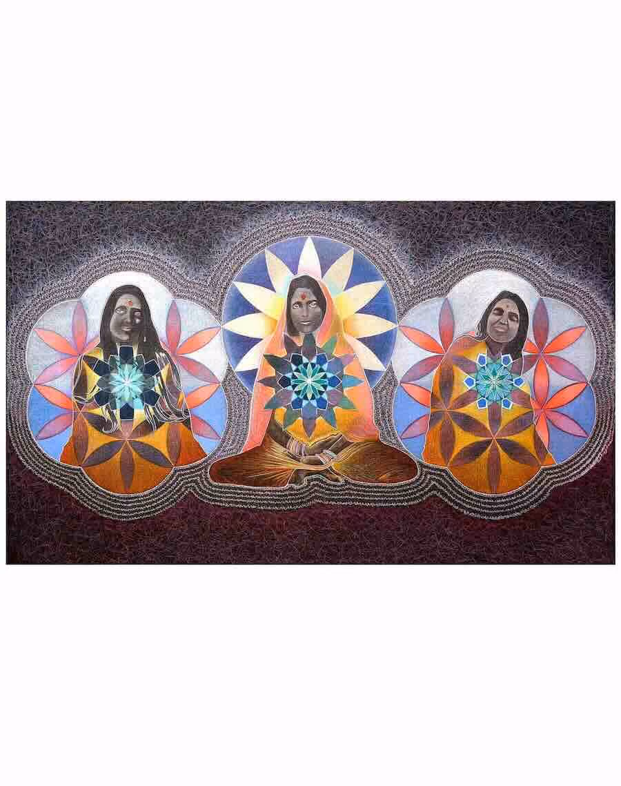 Peinture à l'huile de Mâ Ananda Moyî par Peter Eglington