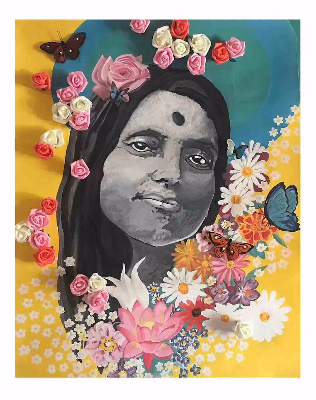 Peinture à l'huile de Mâ Ananda Moyî par Suditi
