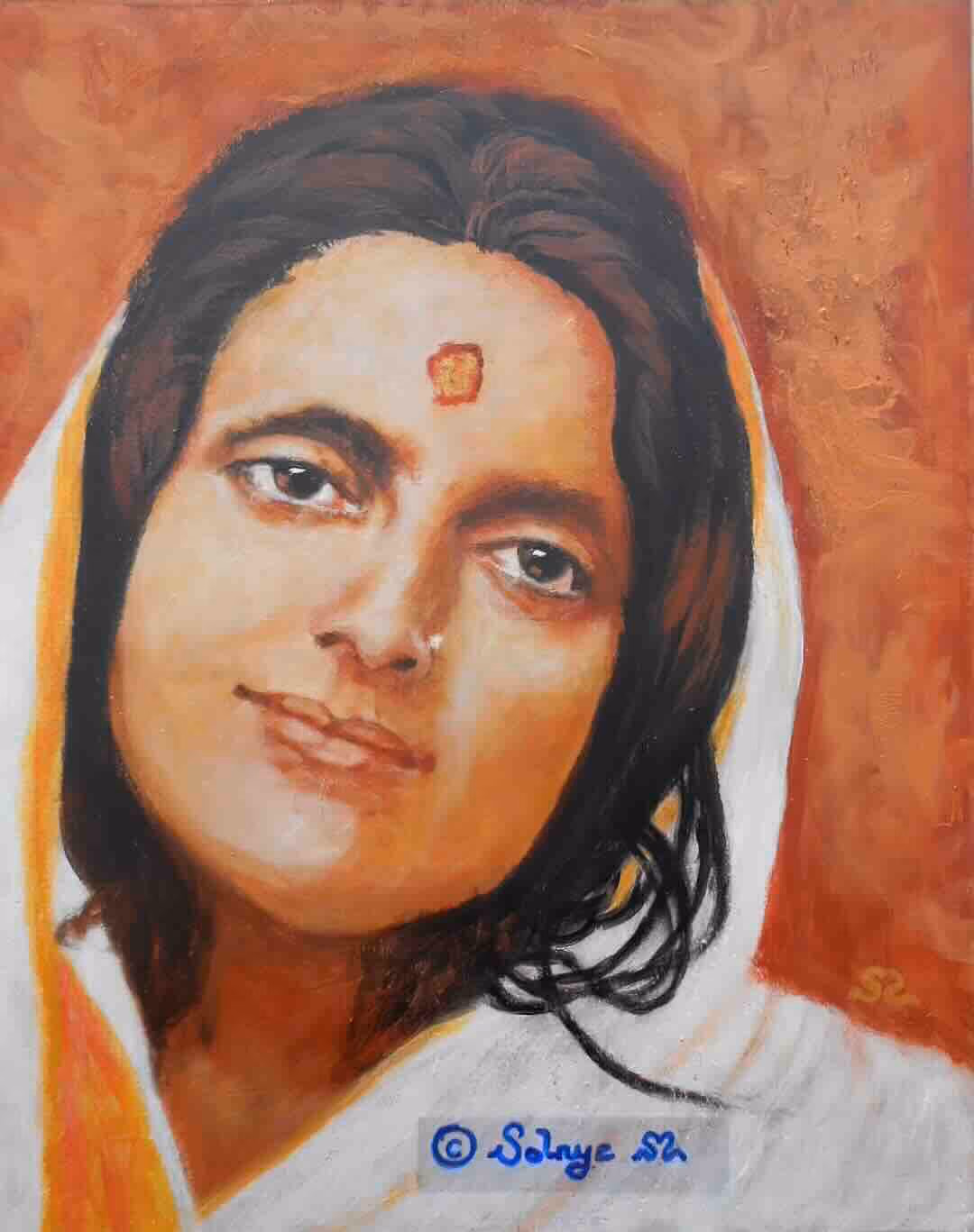 Peinture à l'huile de Mâ Ananda Moyî par Solnye Fremault