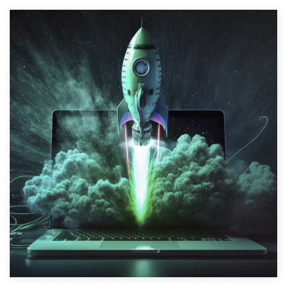 Illustration of rocket launching from laptop keyboard